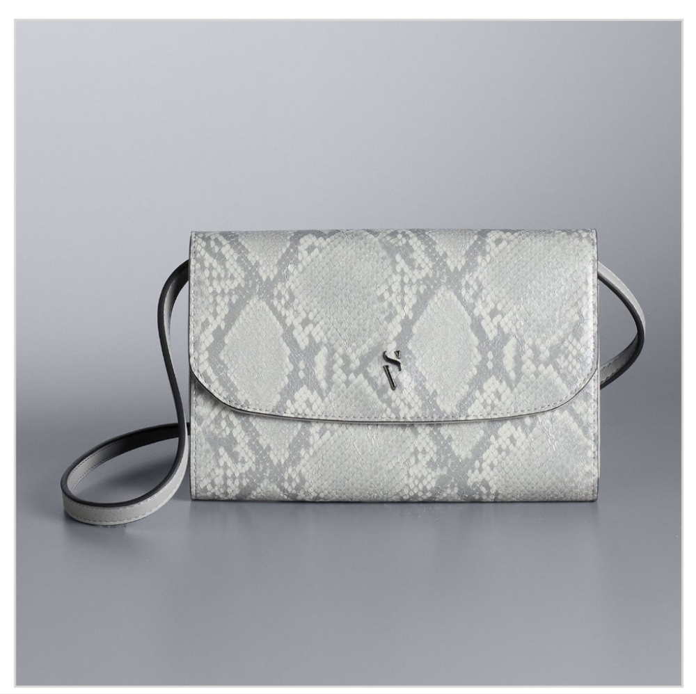 Simply Vera Wang Python Snake Signature Mini Crossbody Purse Bleached Grey NWT